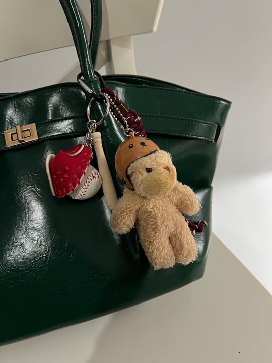 Beige Teddy Baseball Bag Charm
