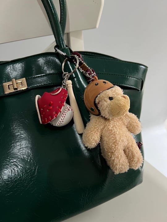 Beige Teddy Baseball Bag Charm