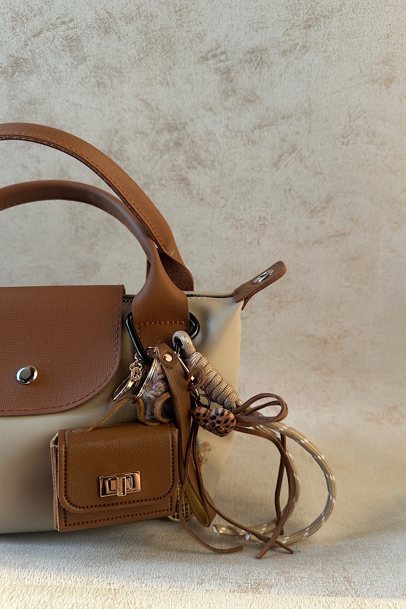 Mini Leather Compartment Camel Bag Charm