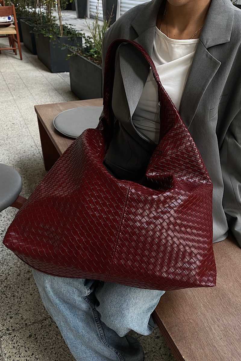 Zoe XL Woven Pattern Leather Bordeaux