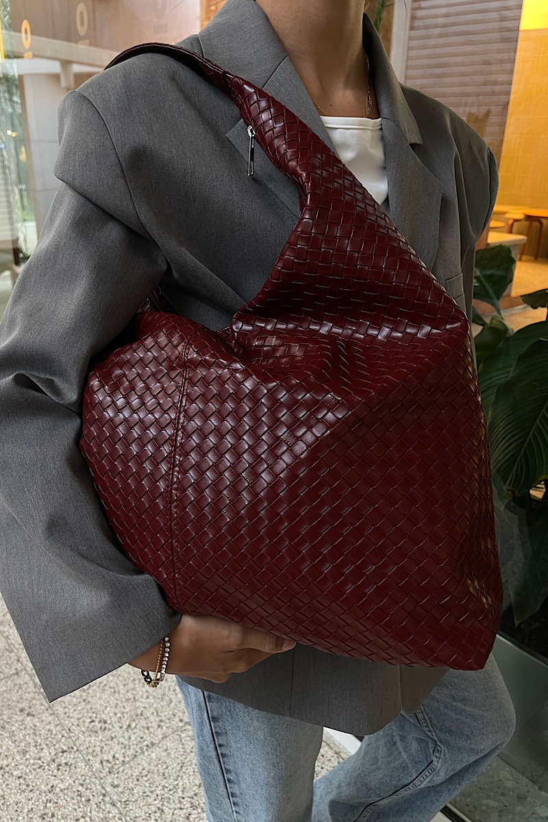 Zoe XL Woven Pattern Leather Bordeaux
