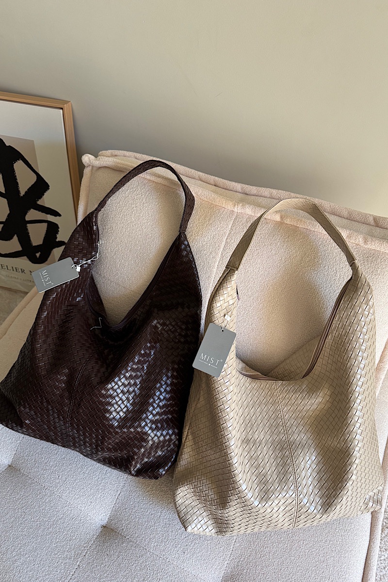 Zoe XL Woven Pattern Leather Beige