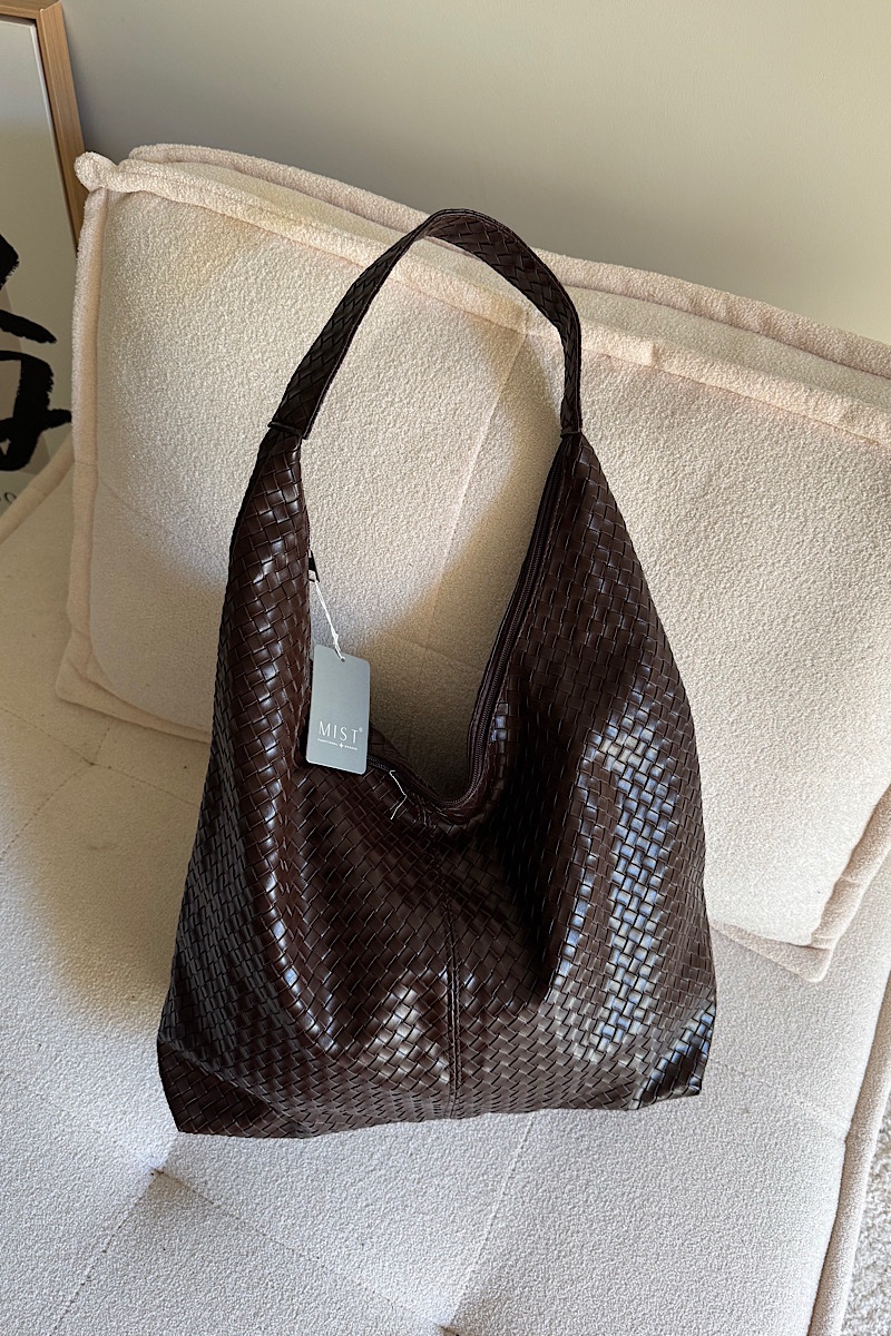Zoe XL Woven Pattern Leather Marron